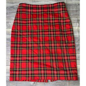 J Crew Tartan Cotton Sateen Pencil Skirt size 00 Red Scotland Outlander